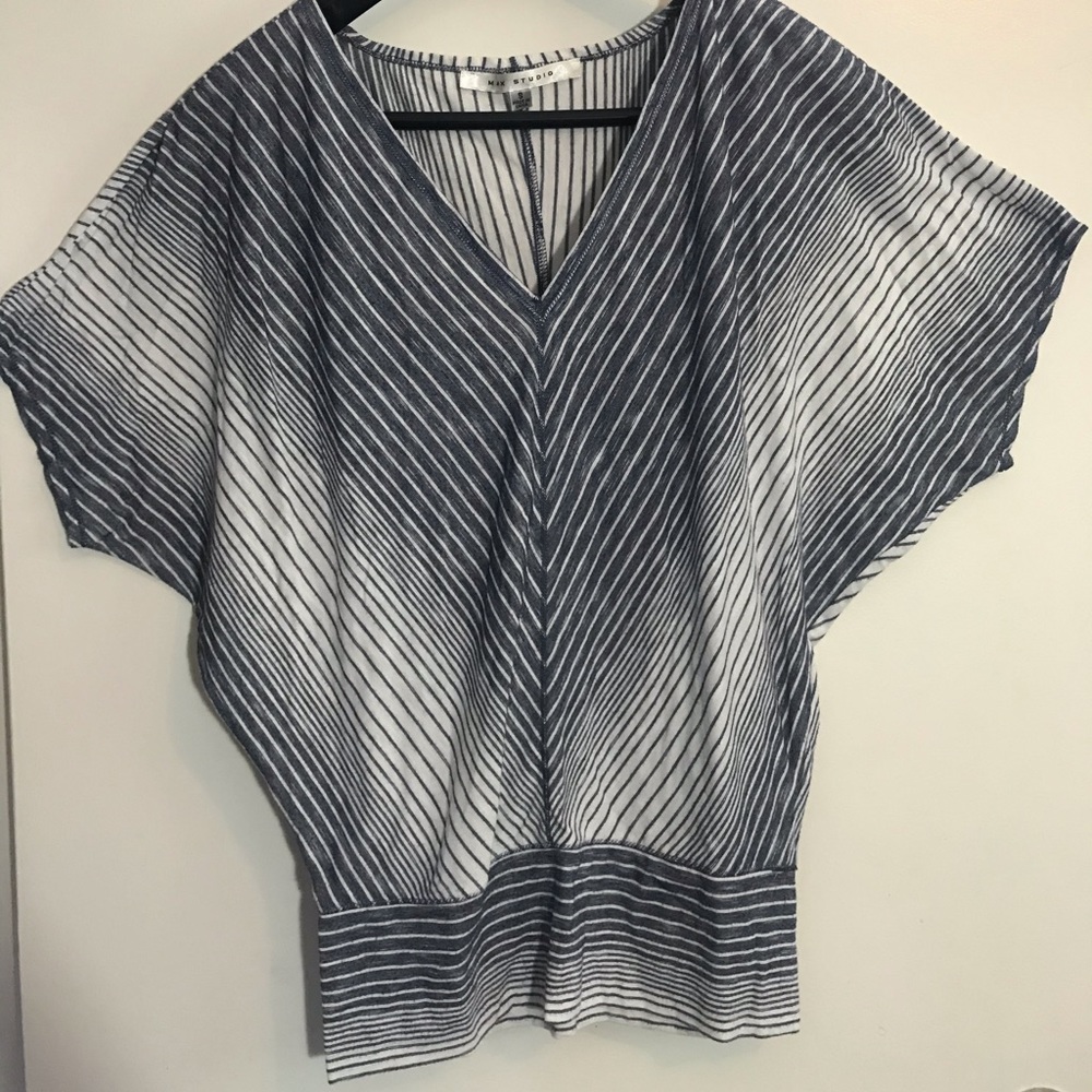 Max Studio Black and White Striped Short Sleeve Top
